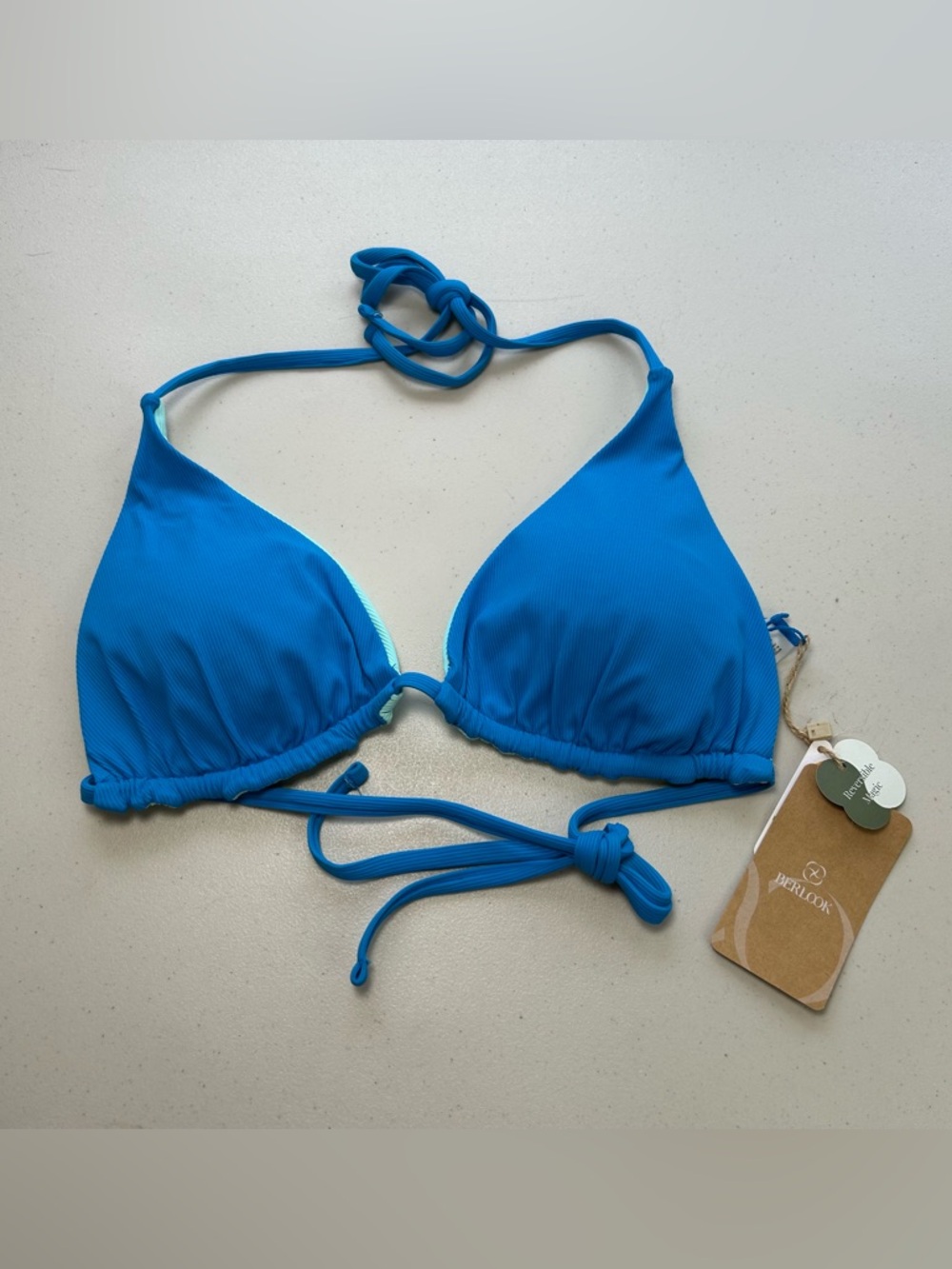 Berlook Bikini Top Triangle Blue XL Reversible Halter Swimwear
